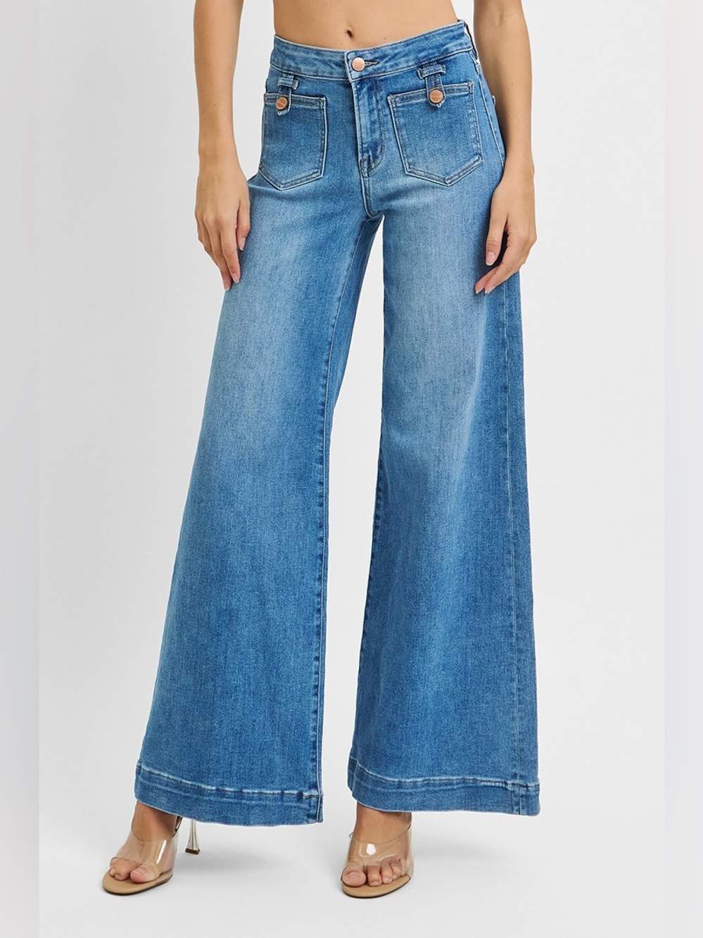 RISEN Full Size Mid Rise Wide Front Patch Pocket Jeans Plus Size
